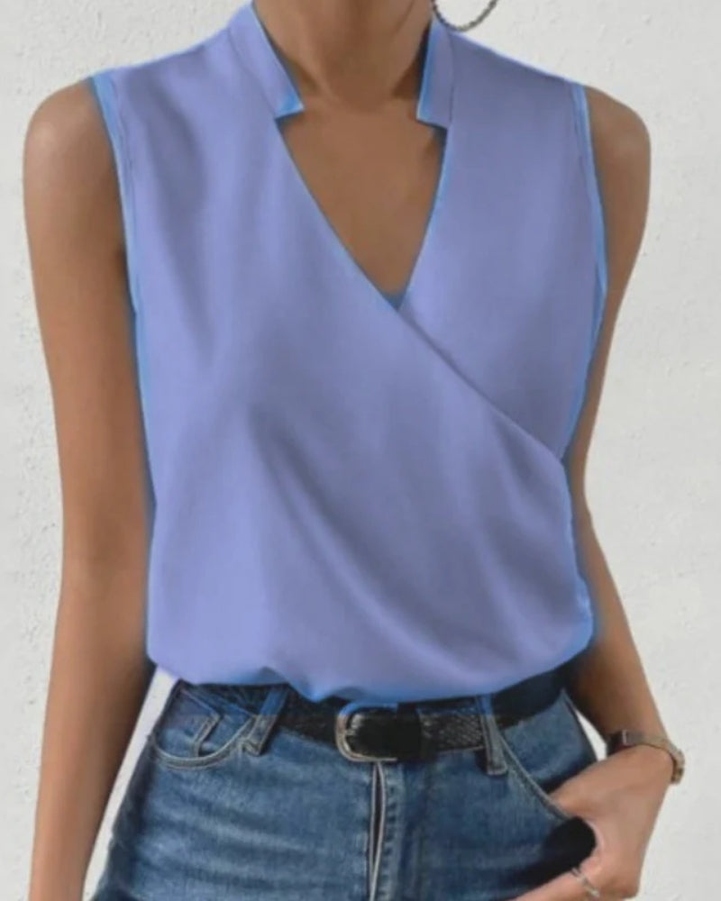 Blouse cache-cœur pour femme – top sans manches à col V pour l’été et une tenue chic décontractée