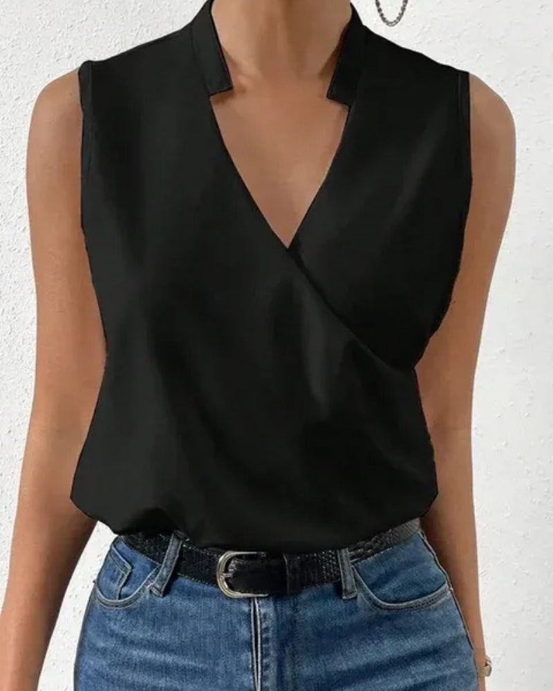 Blouse cache-cœur pour femme – top sans manches à col V pour l’été et une tenue chic décontractée