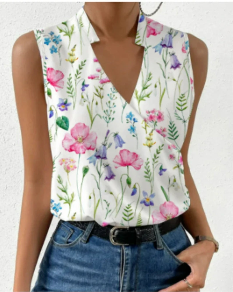 Blouse cache-cœur pour femme – top sans manches à col V pour l’été et une tenue chic décontractée