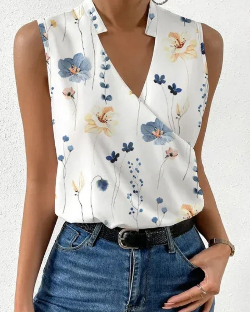 Blouse cache-cœur pour femme – top sans manches à col V pour l’été et une tenue chic décontractée