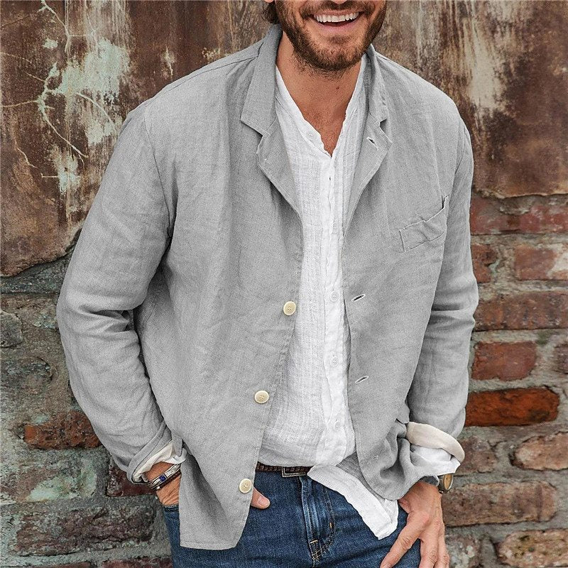 Blazer casual para hombre ligero con solapa de muesca texturizada