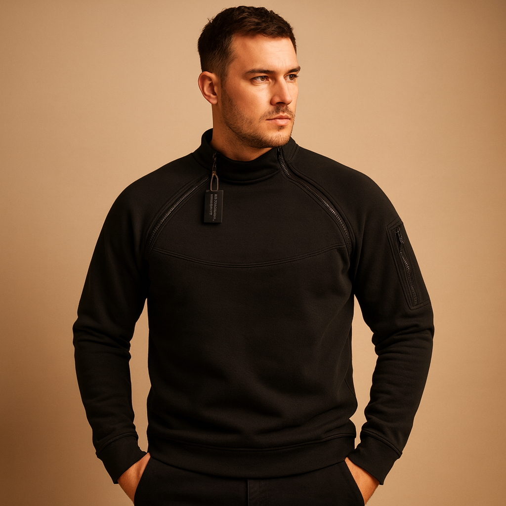 Suéter ligero de cuello alto para hombre - Prenda suave y flexible de corte regular con bolsillo utilitario en la manga para el día a día, los fines de semana y todas las estaciones con un estilo informal
