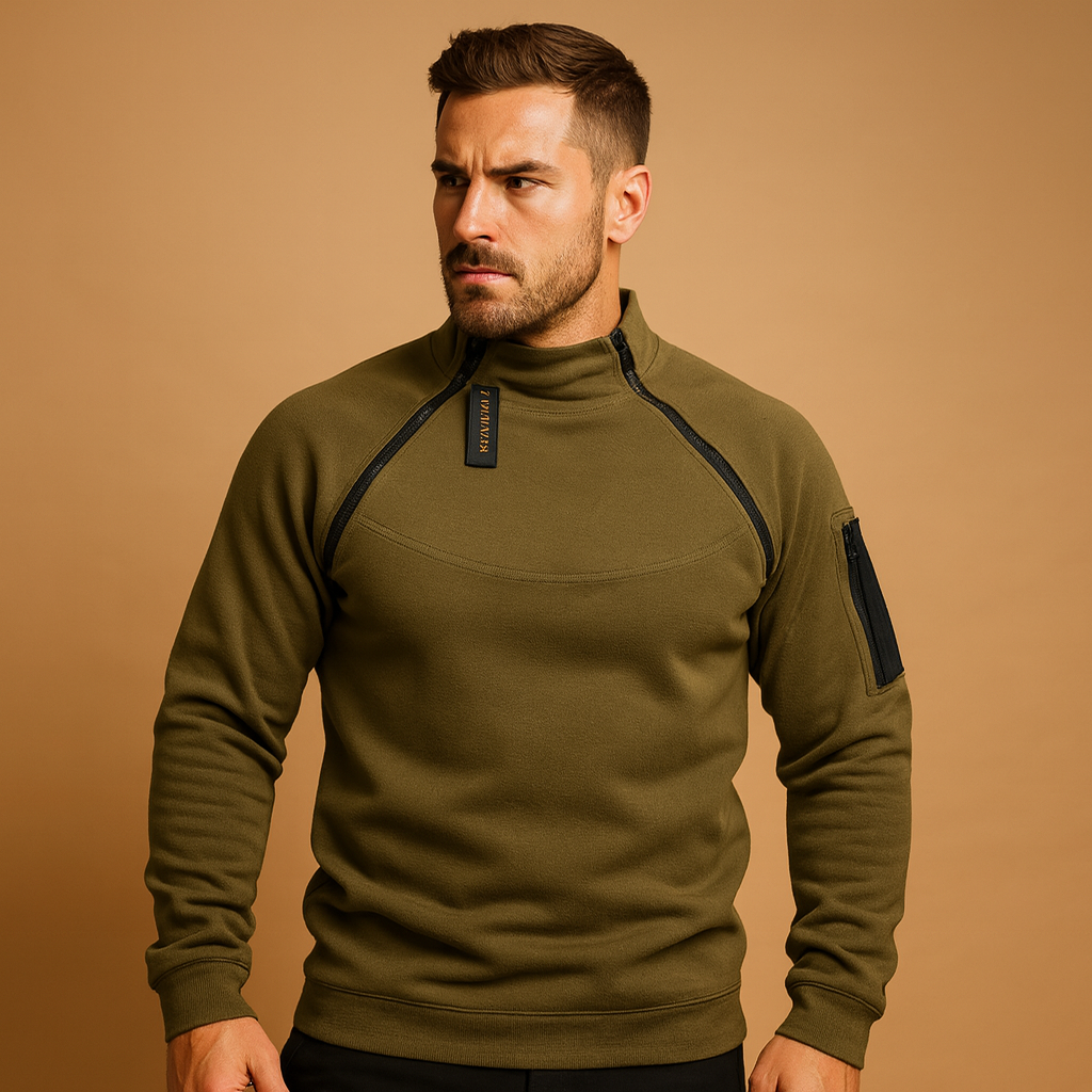 Suéter ligero de cuello alto para hombre - Prenda suave y flexible de corte regular con bolsillo utilitario en la manga para el día a día, los fines de semana y todas las estaciones con un estilo informal