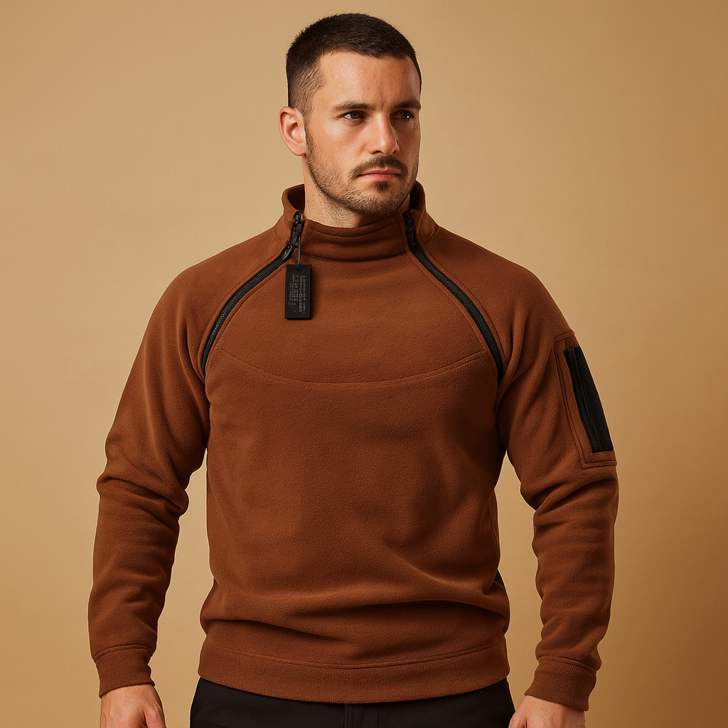 Suéter ligero de cuello alto para hombre - Prenda suave y flexible de corte regular con bolsillo utilitario en la manga para el día a día, los fines de semana y todas las estaciones con un estilo informal