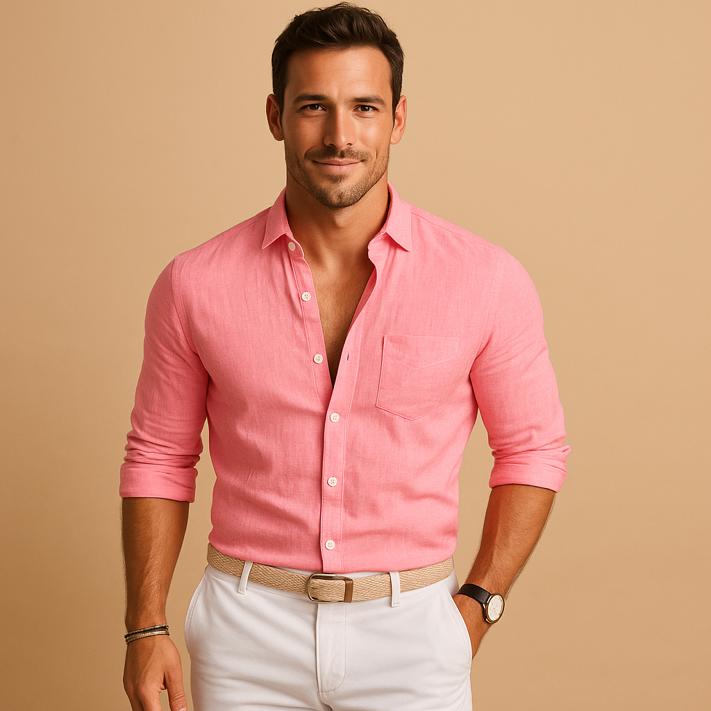 Camisa ligera de lino de manga larga para hombre - Estilo transpirable con cuello y botones delanteros para ocasiones informales elegantes, oficina, vacaciones y uso diario en verano