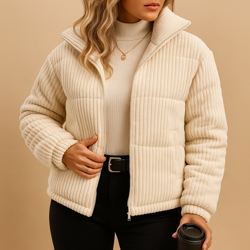 Women’s Ribbed Puffer Jacket – Lightweight Insulated Short Layer for Daily Commutes Winter Walks and Cold-Weather City Wear