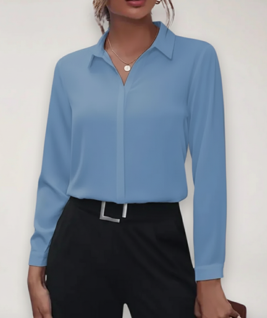 Damska dopasowana bluzka z długim rękawem – elegancka koszula do biura i stylizacji business casual