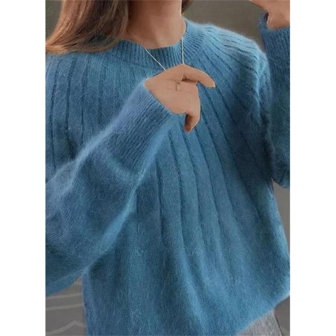 Women’s Soft Ribbed Knit Sweater – Relaxed Crew-Neck Style for Autumn and Winter Wear