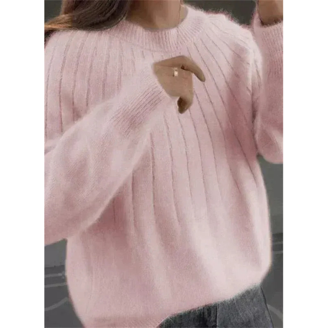 Women’s Soft Ribbed Knit Sweater – Relaxed Crew-Neck Style for Autumn and Winter Wear