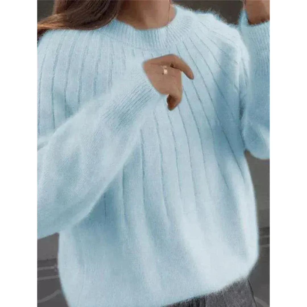 Women’s Soft Ribbed Knit Sweater – Relaxed Crew-Neck Style for Autumn and Winter Wear