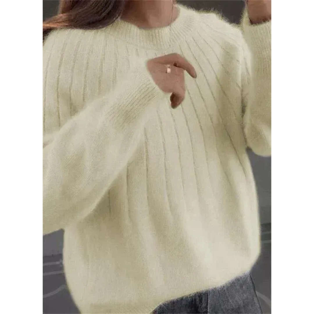 Women’s Soft Ribbed Knit Sweater – Relaxed Crew-Neck Style for Autumn and Winter Wear