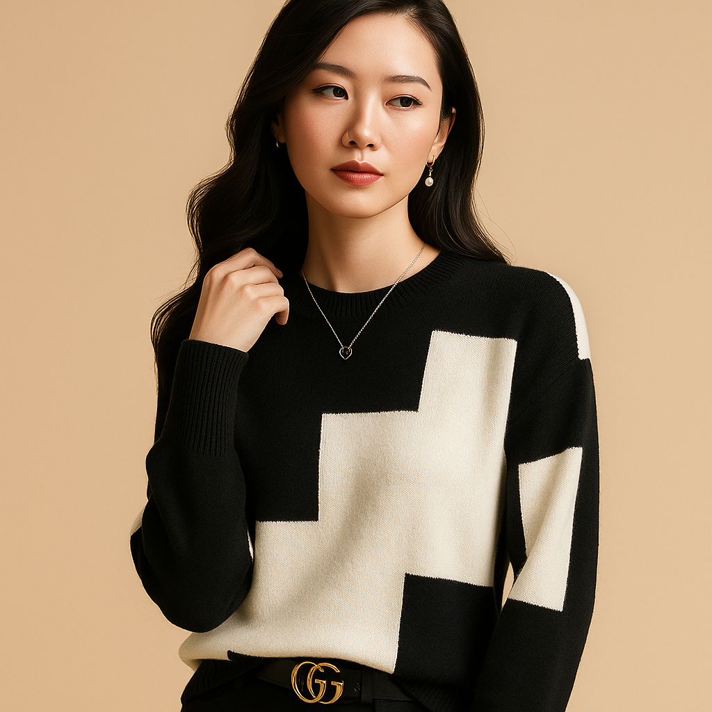 Bedruckter Strickpullover für Damen – Legere Rundhals-Ergänzung für lässige Kleidung im Herbst und Winter