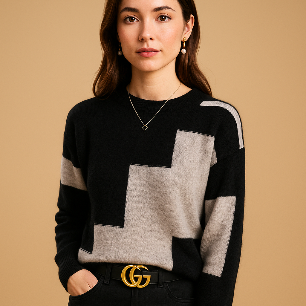 Bedruckter Strickpullover für Damen – Legere Rundhals-Ergänzung für lässige Kleidung im Herbst und Winter