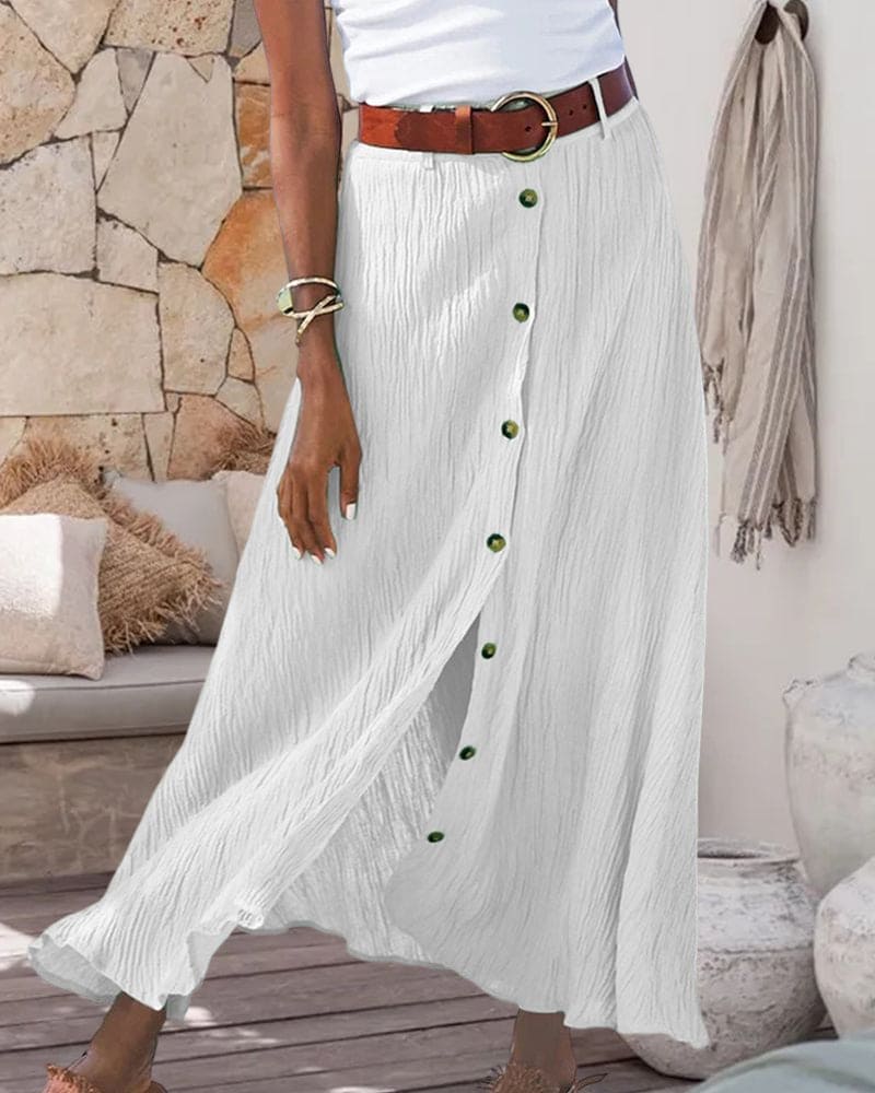 Női elegáns hosszú A-vonalú maxi szoknya egyszínű kényelmes mindennapi viselet sokoldalú stílusban