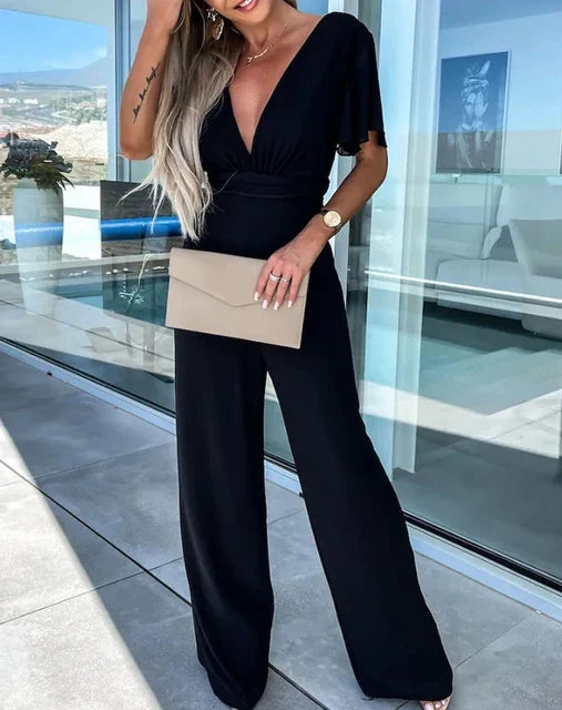 Women’s Elegant Ruffle Sleeve Jumpsuit with Wide Leg Trousers Stylish Casual Evening Wear