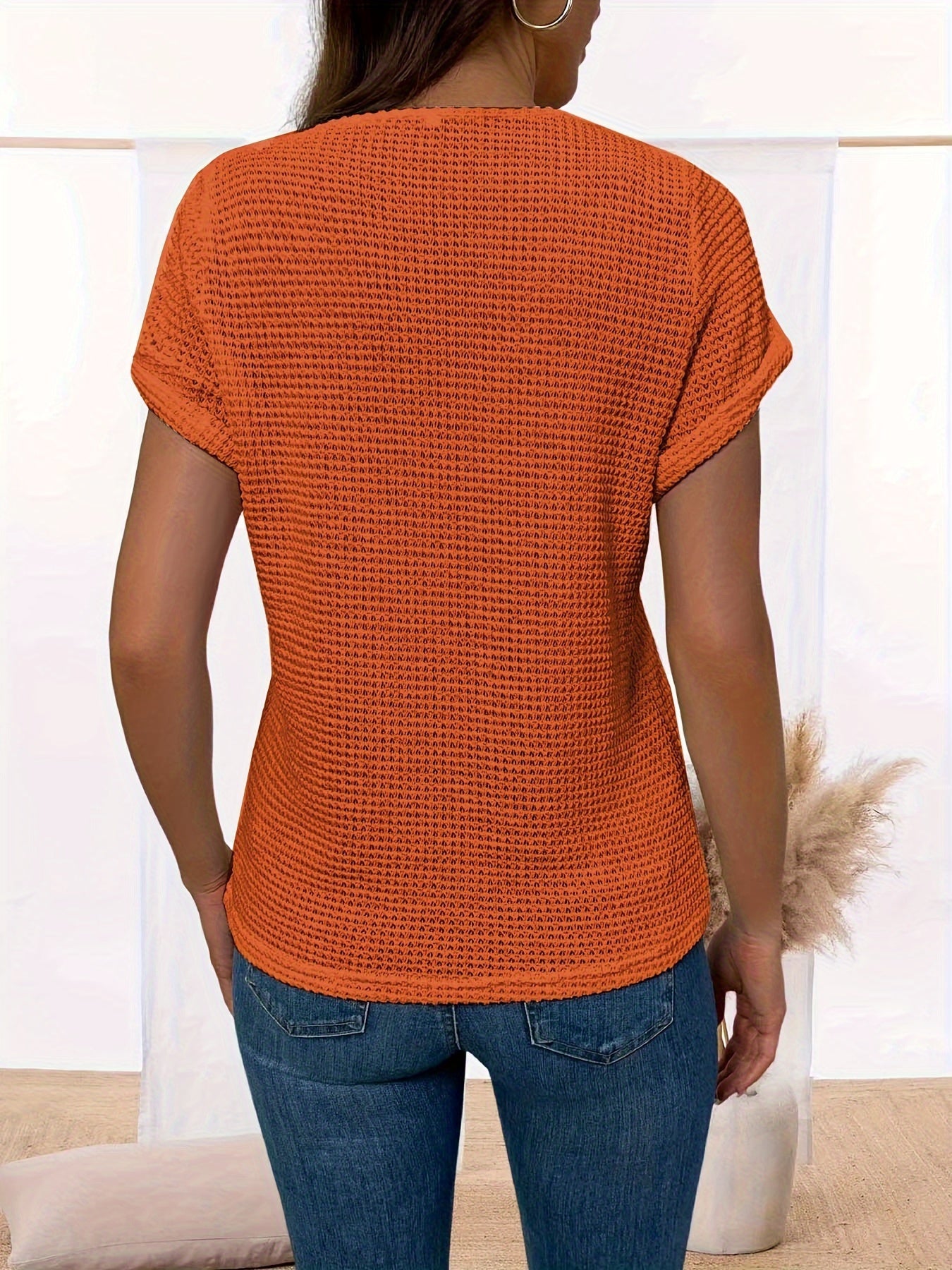 T-shirt da donna con inserto in pizzo, scollo rotondo, maniche corte, misto cotone, elegante e casual, top estivo quotidiano