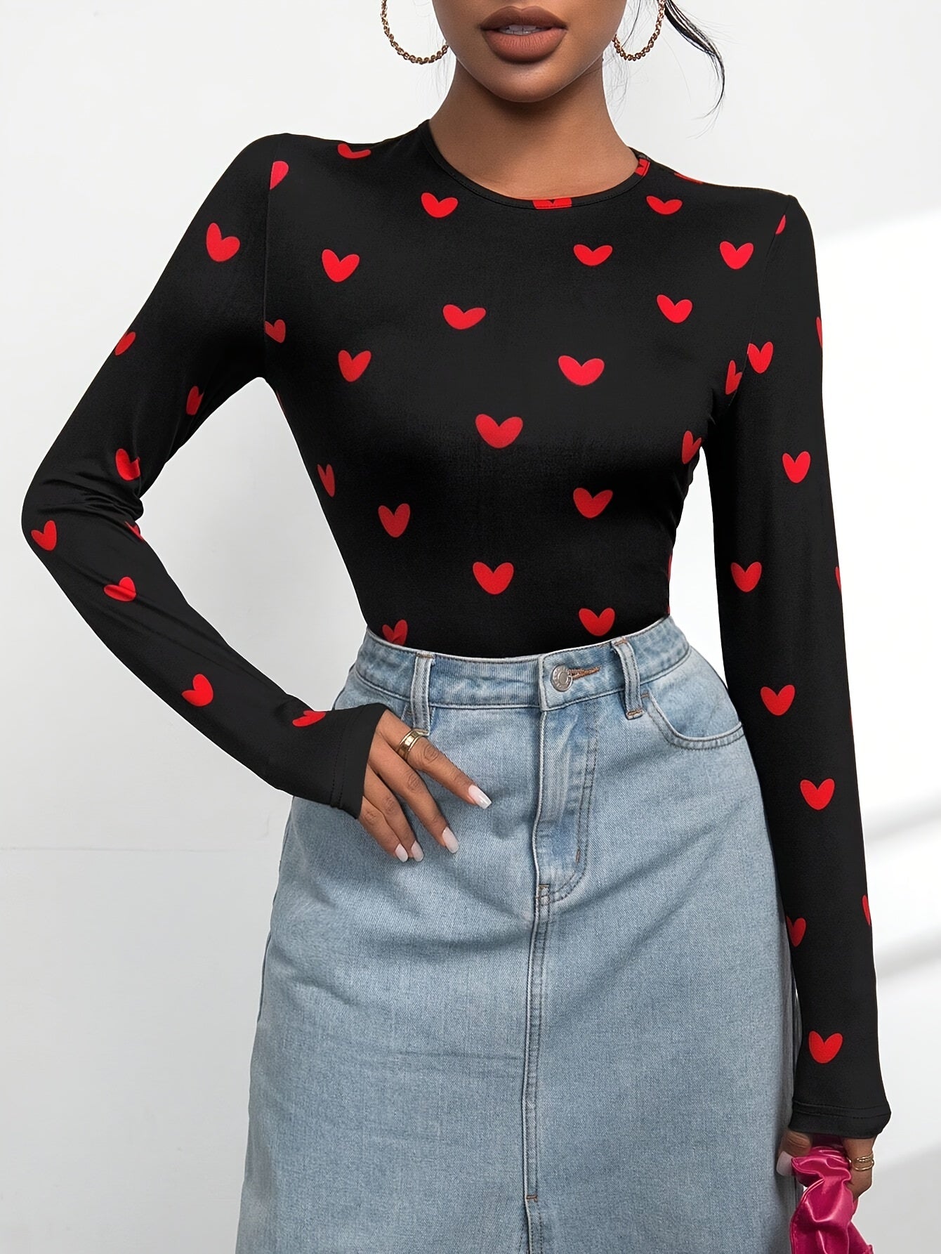 T-shirt Donna con Stampa Cuore Girocollo Romantico in Misto Cotone Casual Confortevole per Tutti i Giorni