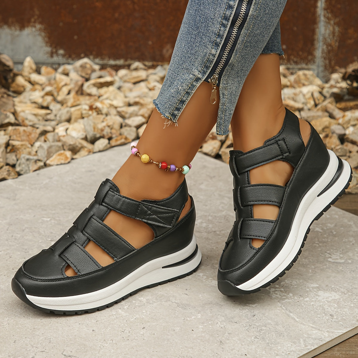 Sandali con Zeppa da Donna con Plantare Morbido Punta Tonda Scarpe Casual Estive Comode per Tutti i Giorni