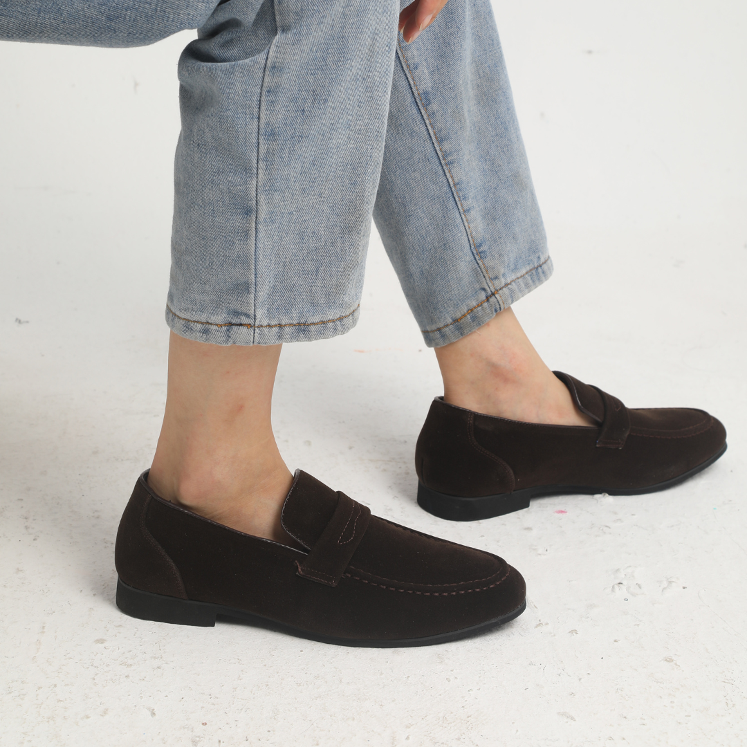 Férfi velúr penny loafer elegáns, könnyen felvehető alkalmi cipők