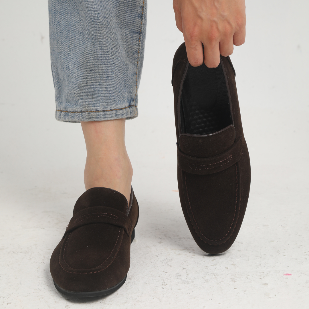 Férfi velúr penny loafer elegáns, könnyen felvehető alkalmi cipők