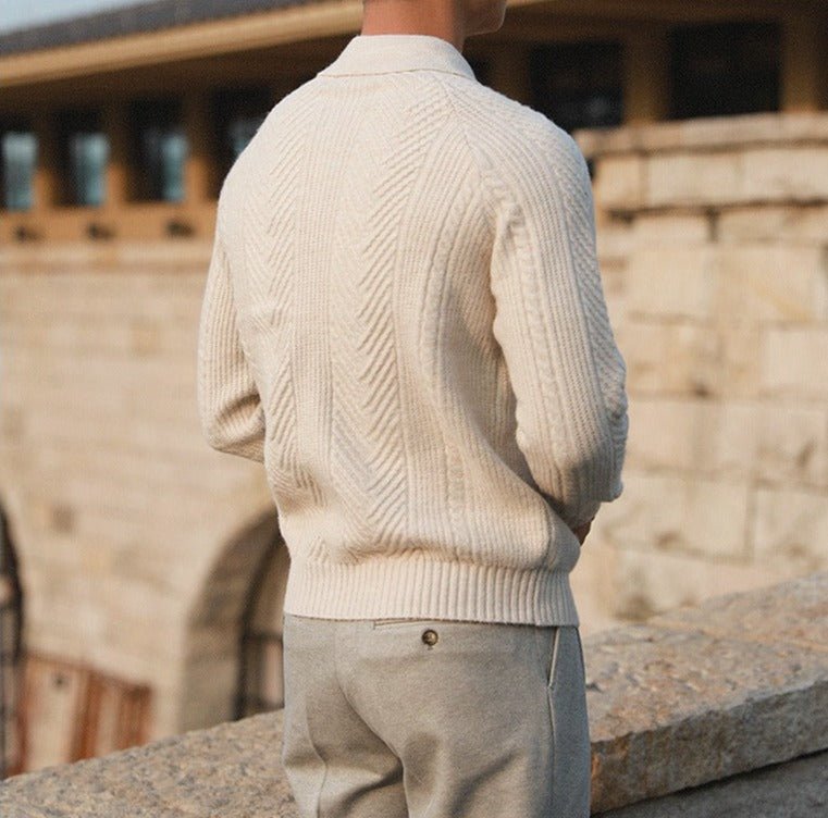 Suéter de punto para hombre con cuello – Cálido, cómodo, elegante, con textura, casual inteligente, ajuste diario