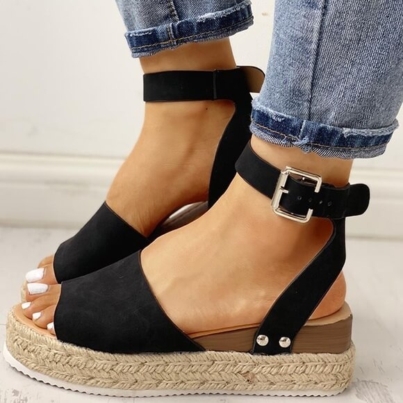 Damskie sandały espadryle na platformie z paskami zapinanymi wokół kostki – letnie buty z odkrytymi palcami na wakacje