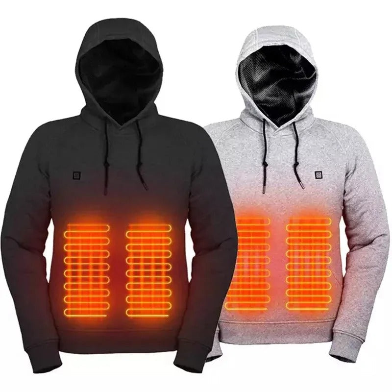 Sudadera térmica con capucha calefactable USB para hombre, forrada de forro polar, para el frío
