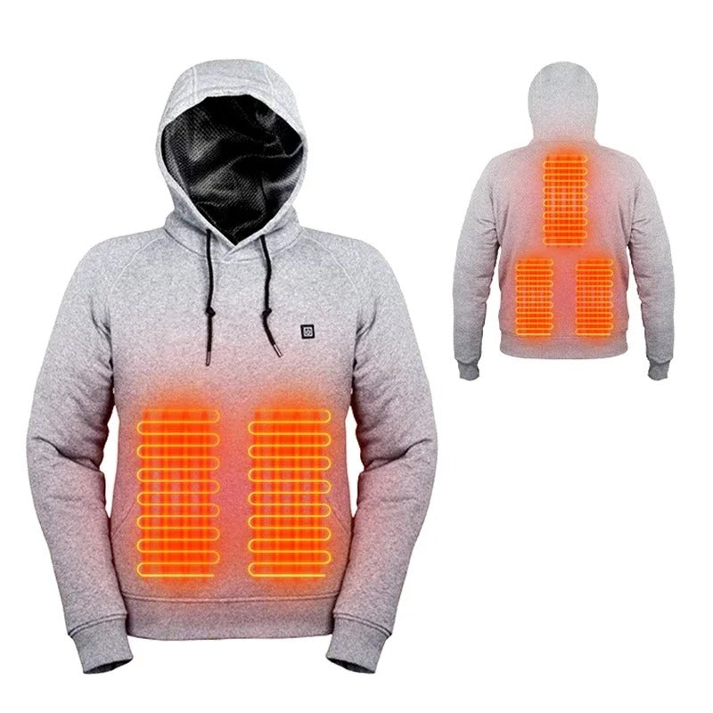 Sudadera térmica con capucha calefactable USB para hombre, forrada de forro polar, para el frío