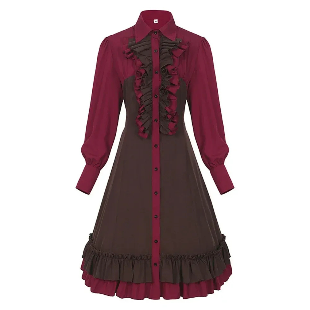 Women’s Ruffle Midi Dress – Dirndl-Inspired Oktoberfest Shirt Dress for Celebrations