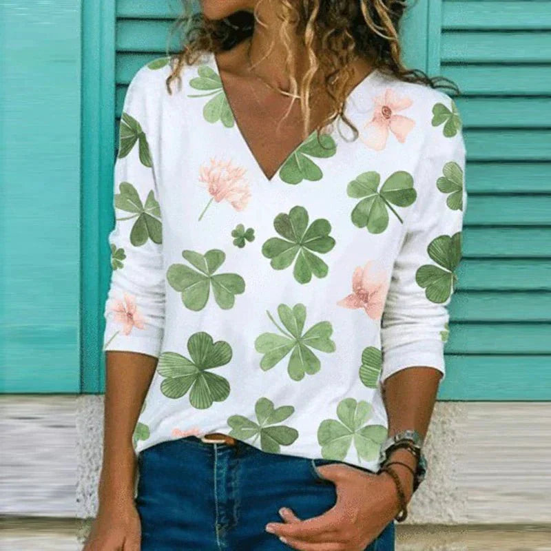 Women’s Printed V-Neck Blouse – Lightweight Three-Quarter Sleeve Style for Casual Days
