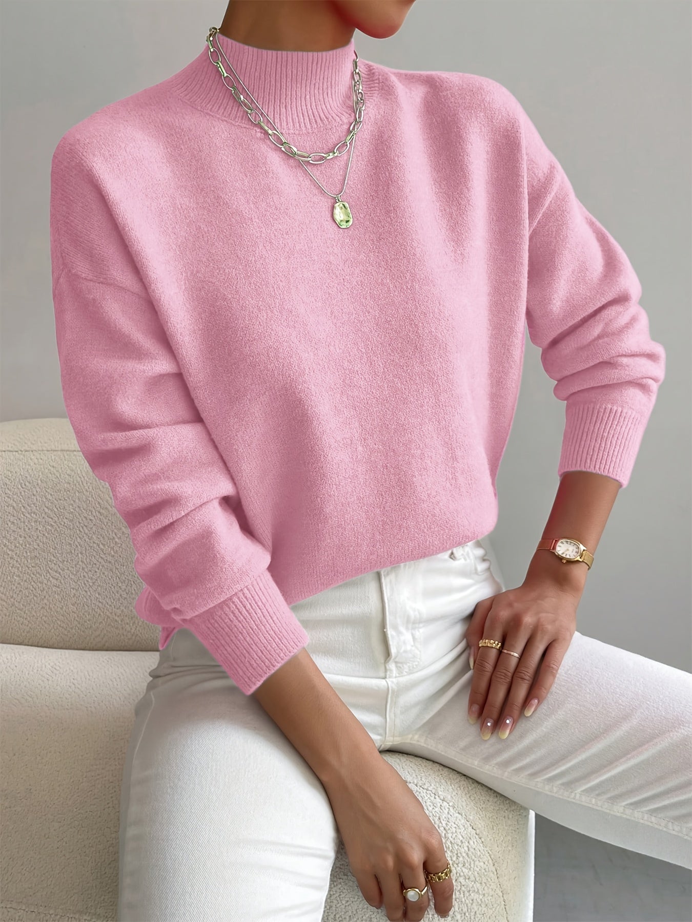 Maglione Donna con Collo Alto – Morbido Maglione Minimalista per Autunno e Inverno