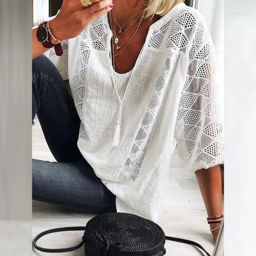 Women’s Crochet Detail Blouse – Lightweight Relaxed Boho Top for Summer Wear