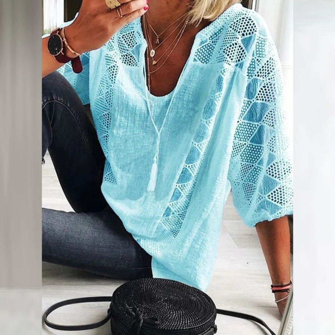Women’s Crochet Detail Blouse – Lightweight Relaxed Boho Top for Summer Wear