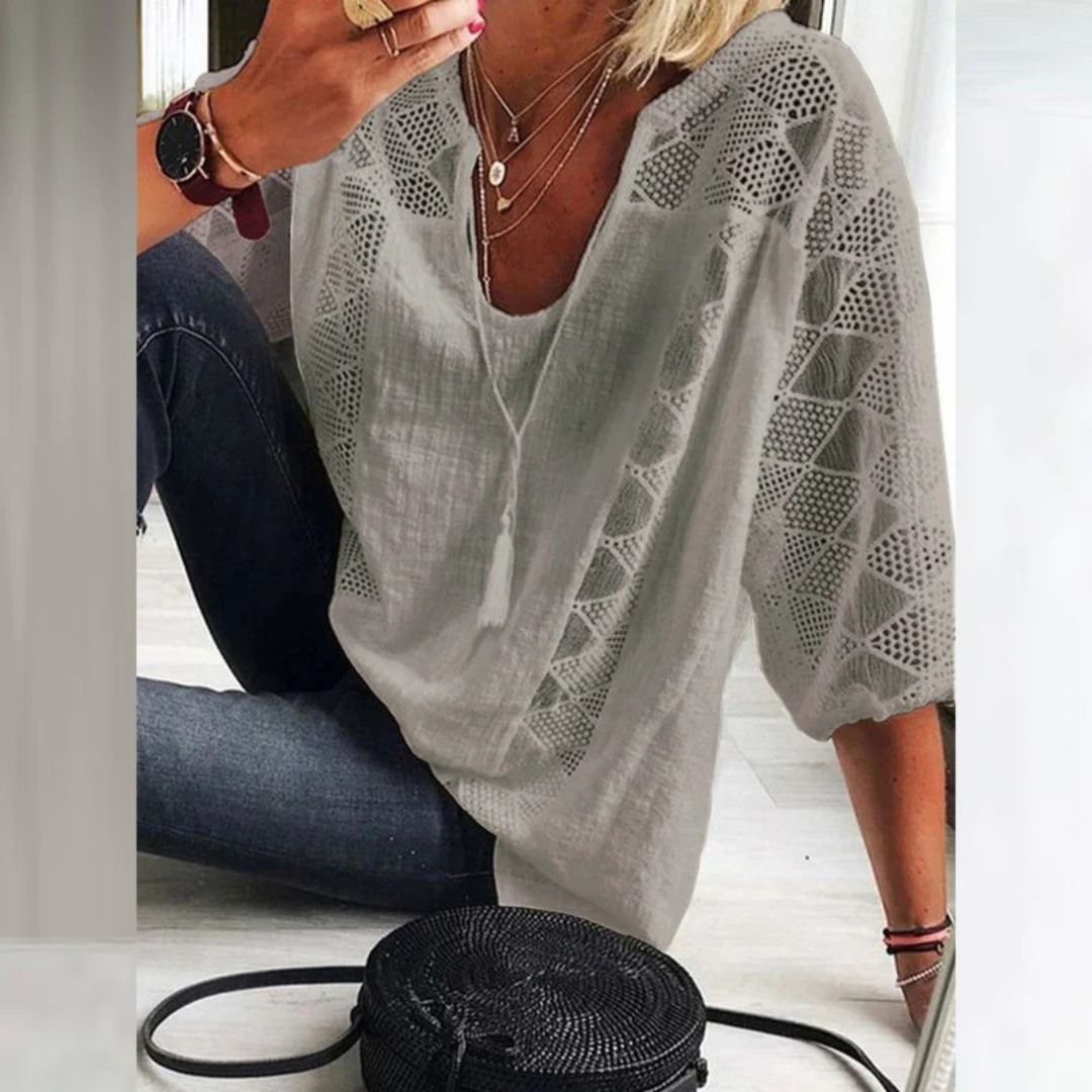 Women’s Crochet Detail Blouse – Lightweight Relaxed Boho Top for Summer Wear