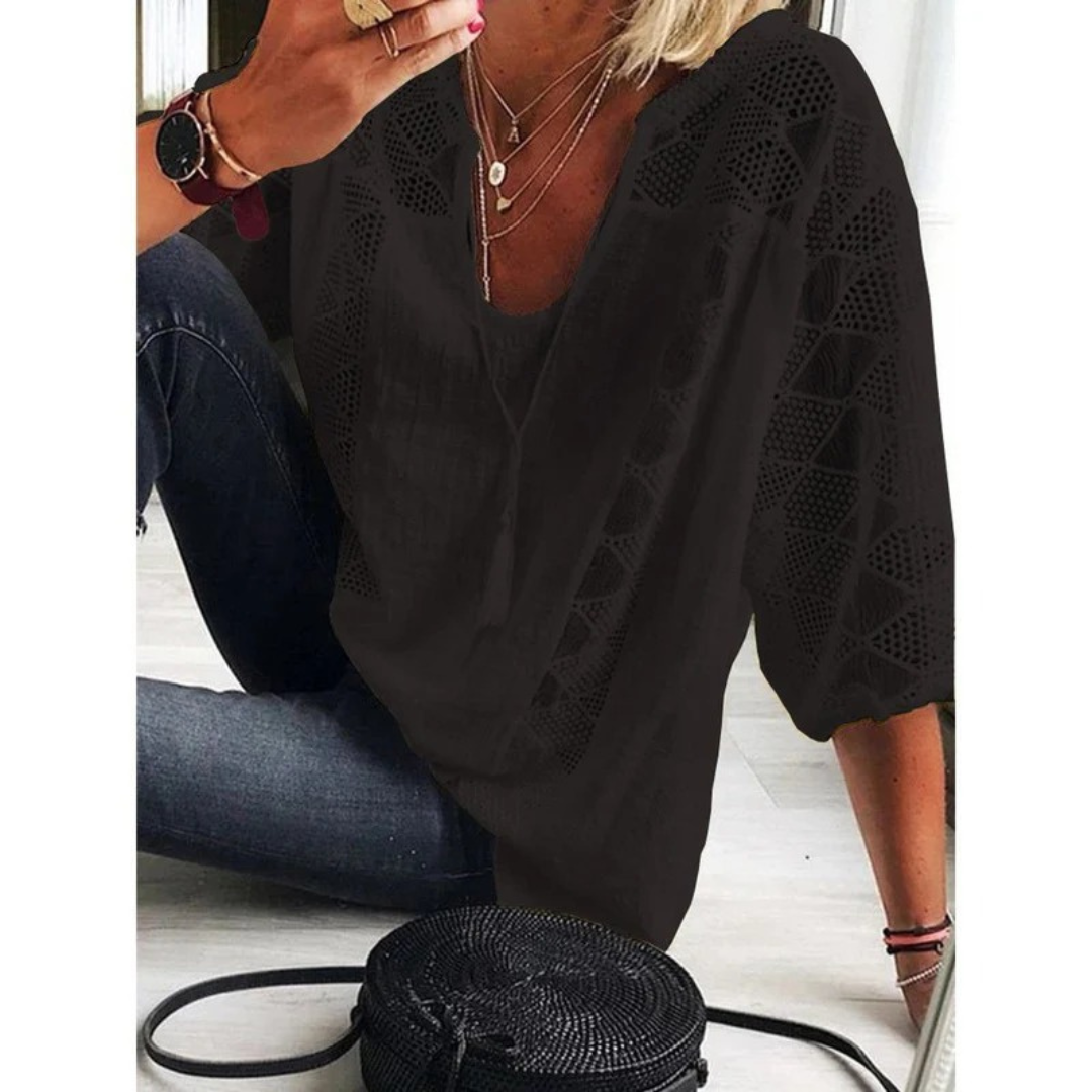 Women’s Crochet Detail Blouse – Lightweight Relaxed Boho Top for Summer Wear