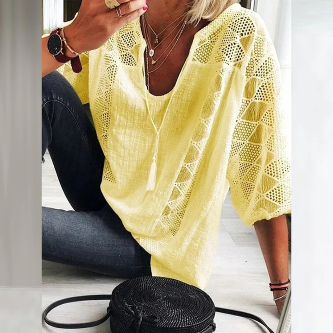 Women’s Crochet Detail Blouse – Lightweight Relaxed Boho Top for Summer Wear