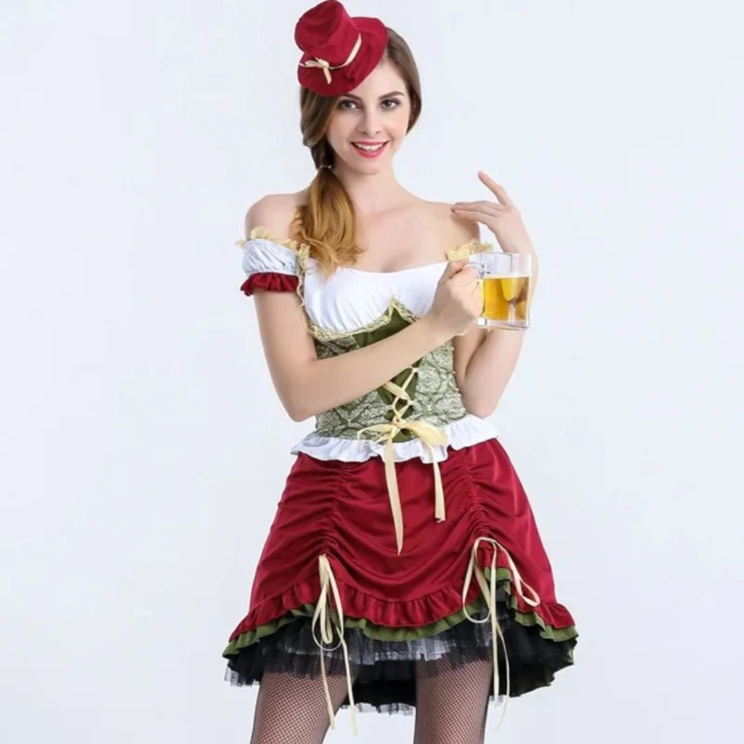 Damen-Dirndlkleid mit Schnürung – schulterfreies Oktoberfest-Minikleid für Volksfeste