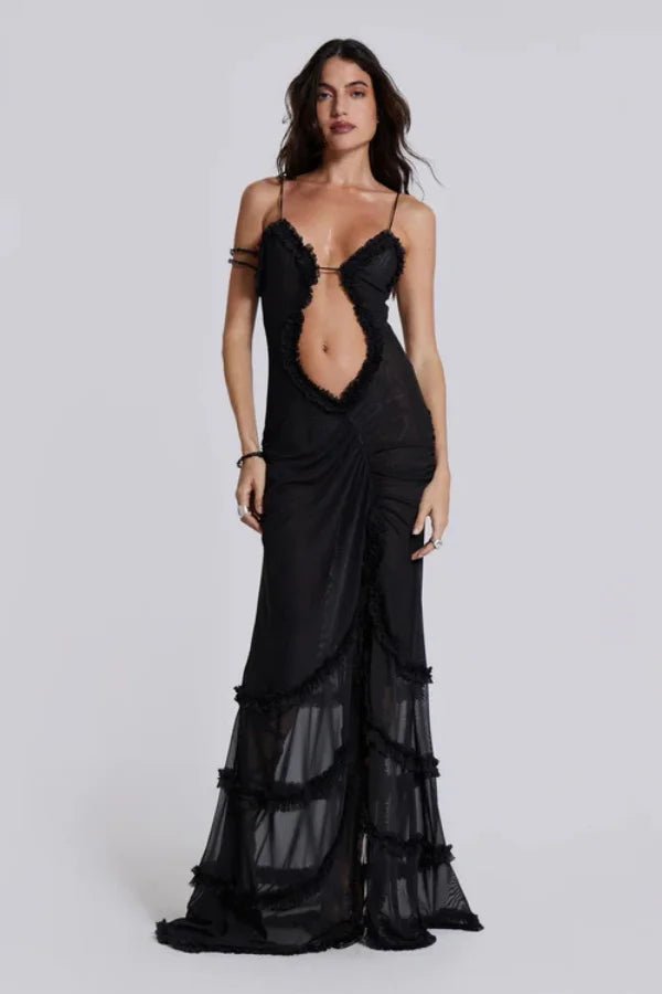 Women’s Maxi Dress Printed Mesh Cut Out Evening Gown