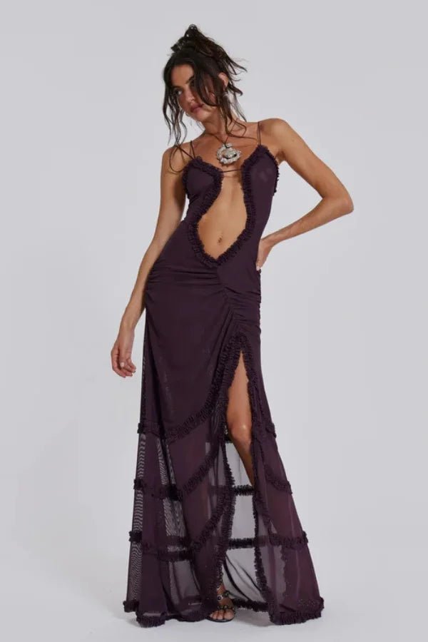 Women’s Maxi Dress Printed Mesh Cut Out Evening Gown