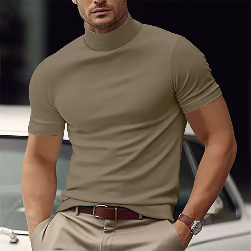 Men’s Slim Fit Short Sleeve Mock Neck Casual Shirt