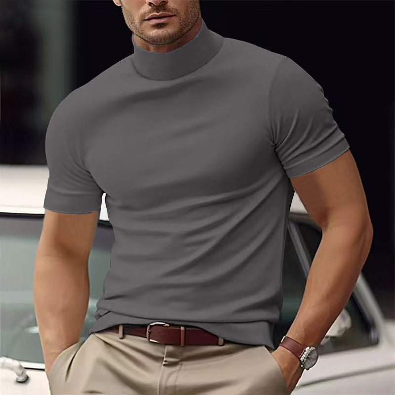 Men’s Slim Fit Short Sleeve Mock Neck Casual Shirt