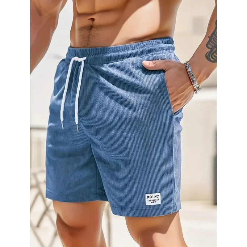 Men’s Ribbed Drawstring Swim Shorts with Relaxed Comfort Fit