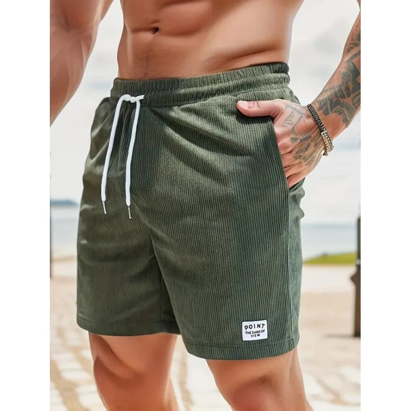 Men’s Ribbed Drawstring Swim Shorts with Relaxed Comfort Fit