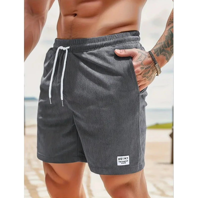 Men’s Ribbed Drawstring Swim Shorts with Relaxed Comfort Fit