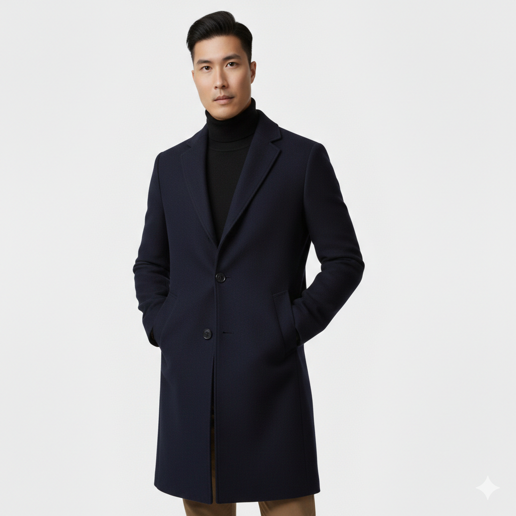 Soprabito lungo monopetto da uomo - cappotto sartoriale slim fit per l'ufficio e un look smart casual invernale