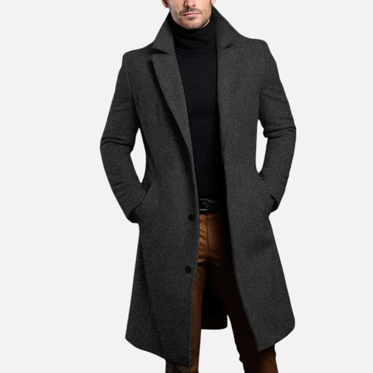 Soprabito lungo monopetto da uomo - cappotto sartoriale slim fit per l'ufficio e un look smart casual invernale