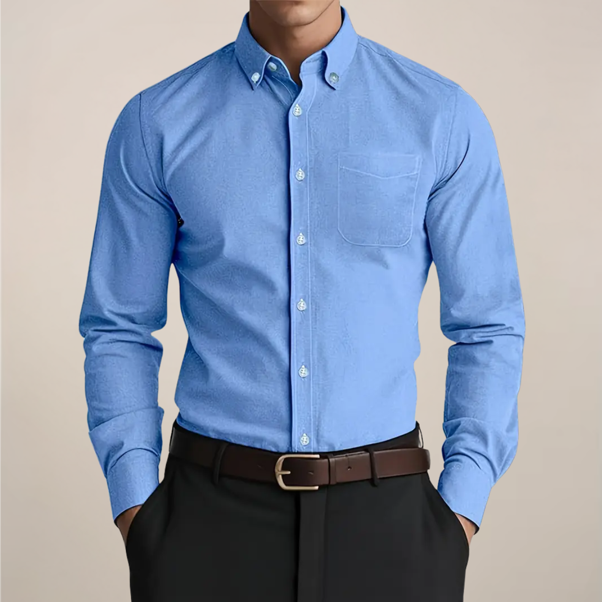 Chemise homme coupe slim à col boutonné – manches longues, style business estival