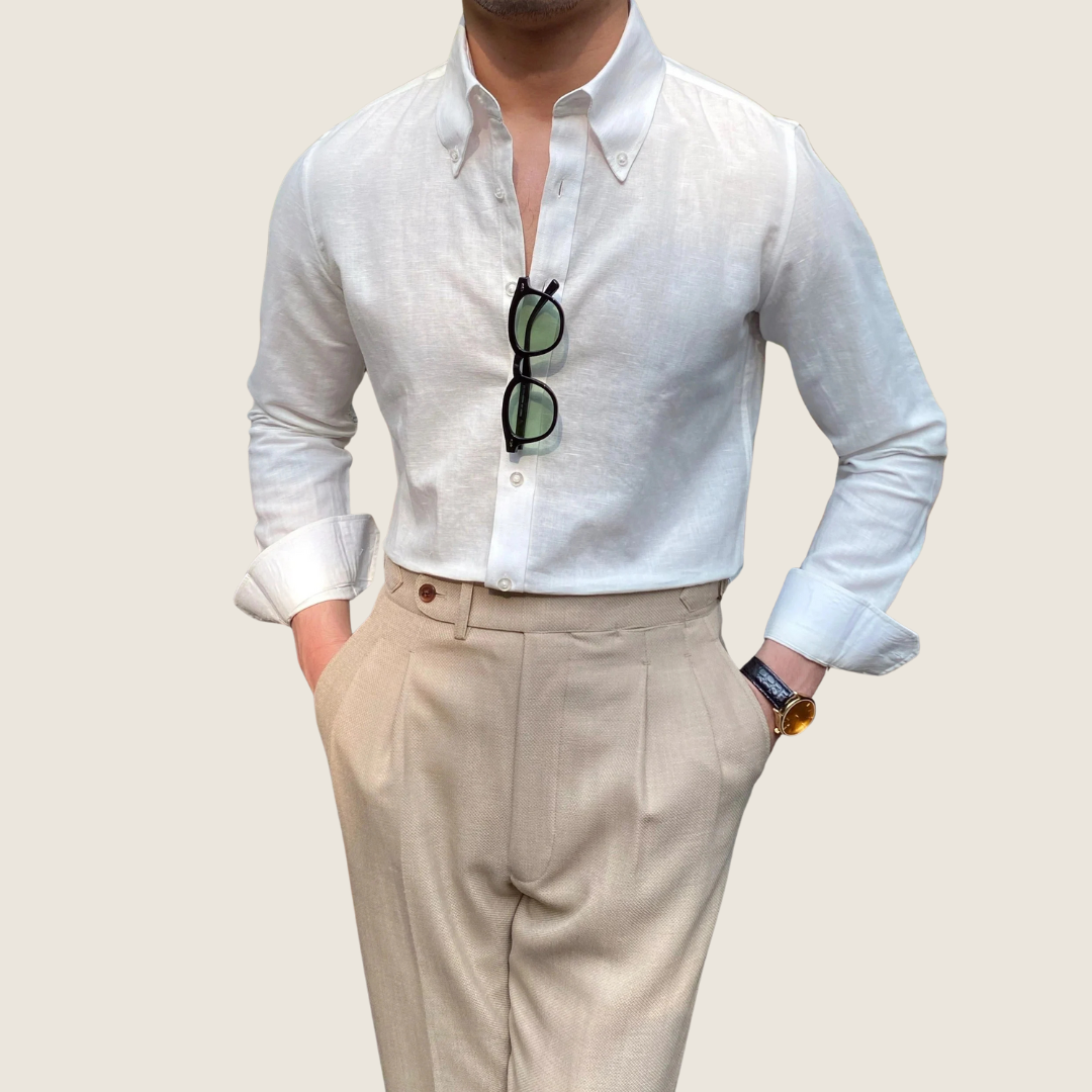 Men’s Slim Fit Button-Down Shirt – Long Sleeve Smart Casual Style for Summer Workwear
