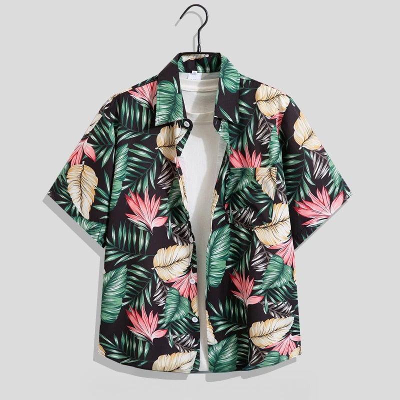 Men’s Printed Short-Sleeve Shirt – Relaxed Summer Button-Up for Holidays and Beach Days