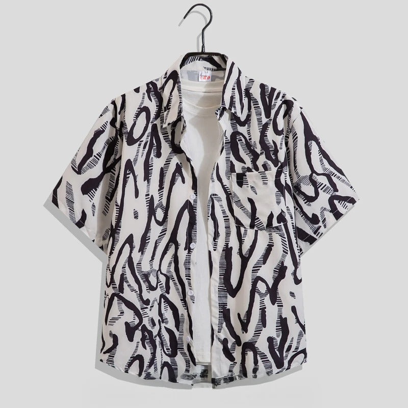 Men’s Printed Short-Sleeve Shirt – Relaxed Summer Button-Up for Holidays and Beach Days